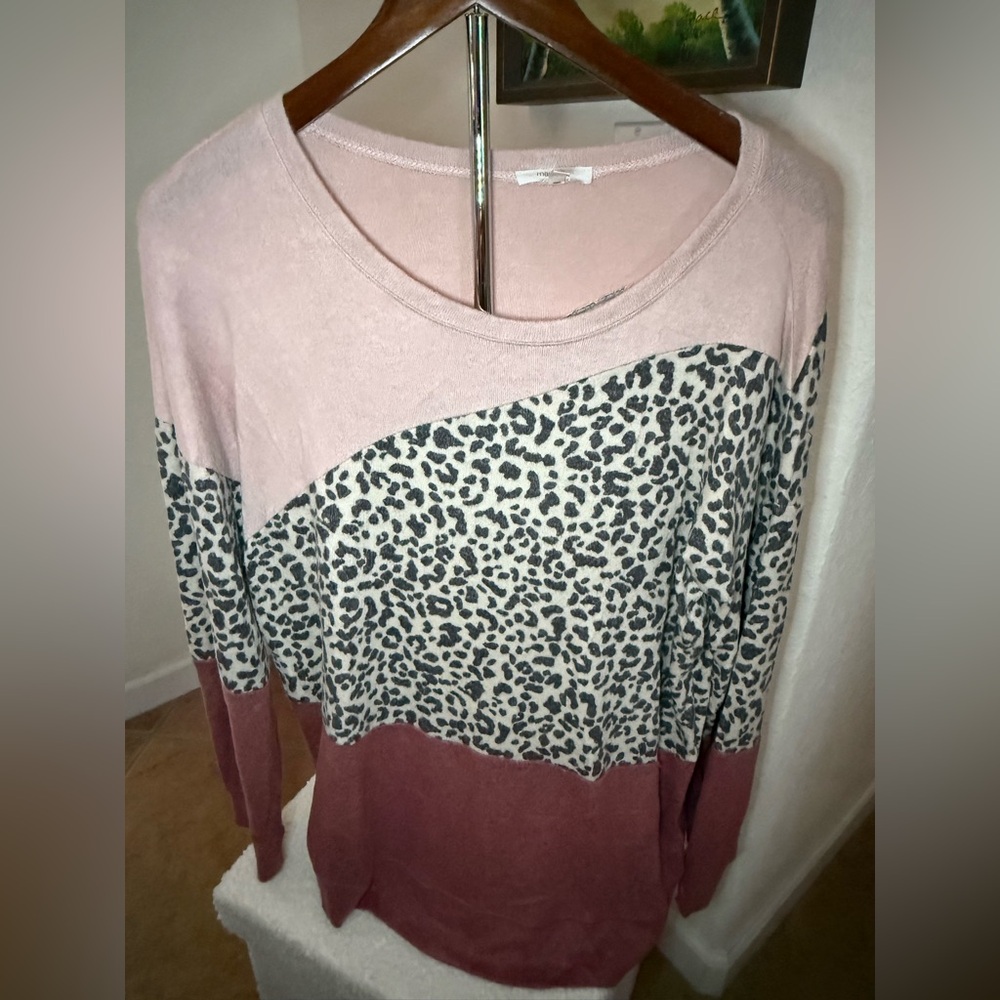 Maurices Pink and Burgundy Leopard Print Long Sleeve Top